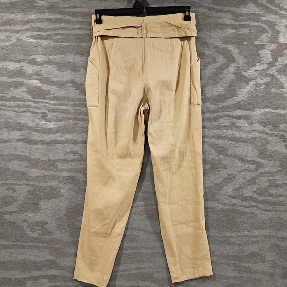 Calvin Klein SZ 4 Tan Paperbag Pleated Linen Blend Pant W/Belt & Utility Pockets - Picture 3 of 13